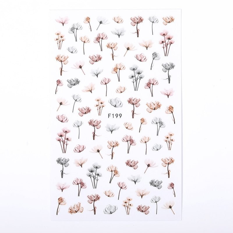 1PC Succulent Plants Flower 3D Nail Sticker Spring Floral Leaves Adhesive Transfer Decals Slider DIY Nail Art Decoration