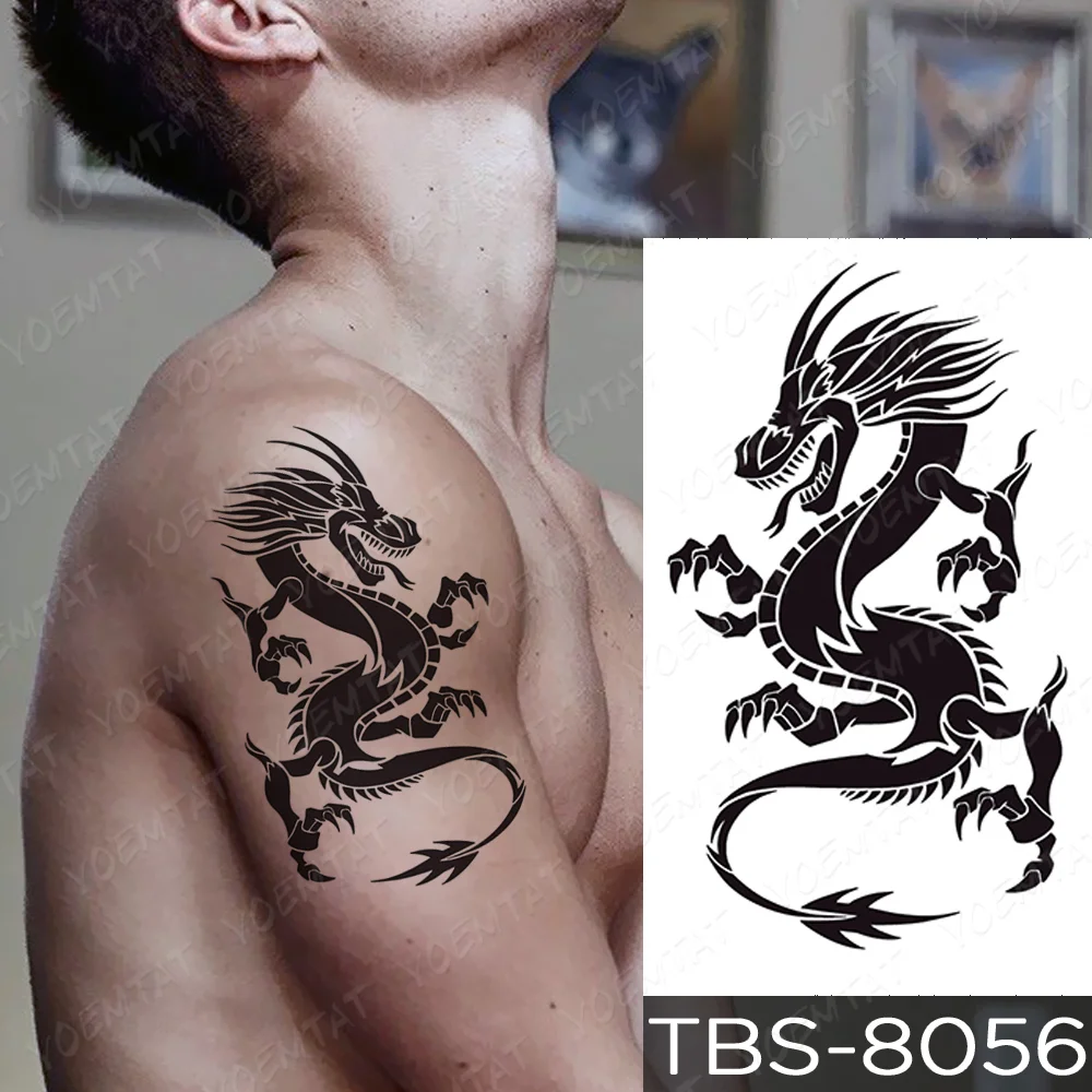 Sdrawing Temporary Tattoo Sticker Yin Yang Dragon Feather Wings Flash Tattoos Wolf Totem Body Art Arm Fake Tatoo Men