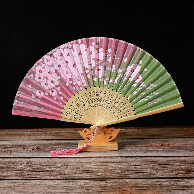 Bamboo Two Green Folding Fan Smile Fan Female Antique Fan Dance Fan Folding Fan Student Gift Elegant Fan