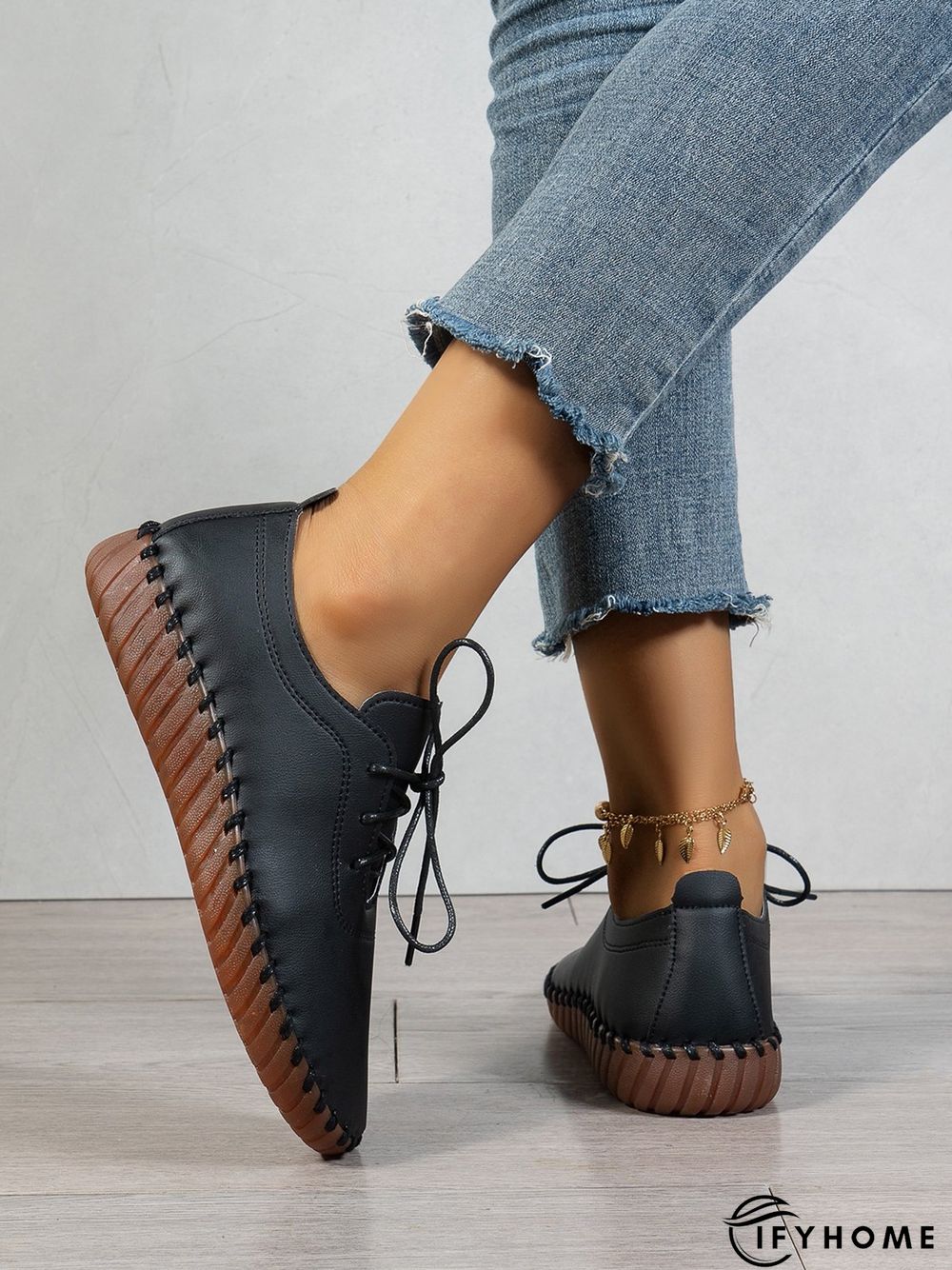 Casual Plain Lace-Up Flat Shoes | IFYHOME