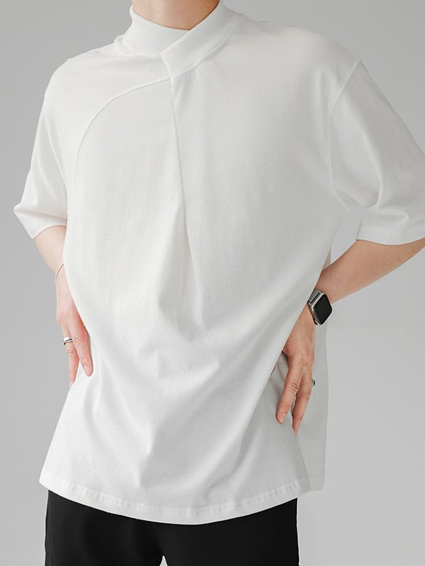 Mens Mock Neck Pleated Short Sleeve T-Shirt SKUJ37846