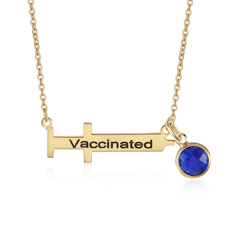 Personalized Vaccinated Needle Necklace Custom Birthstone Necklace in Gold