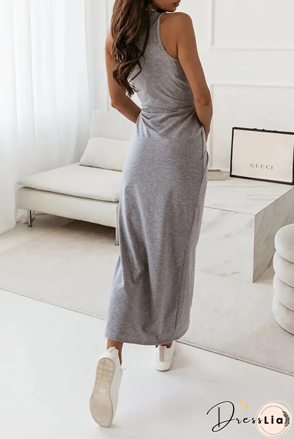 Casual Solid Fold O Neck Irregular Maxi Dresses