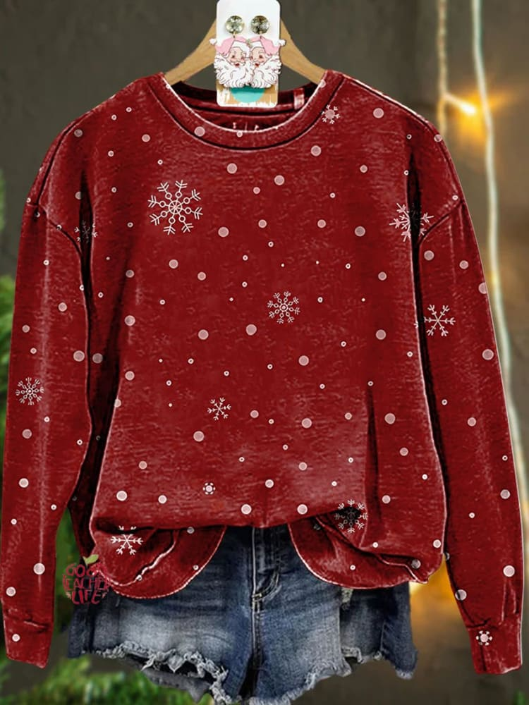 Women's Christmas Snow Pattern Neck Sweatshirt