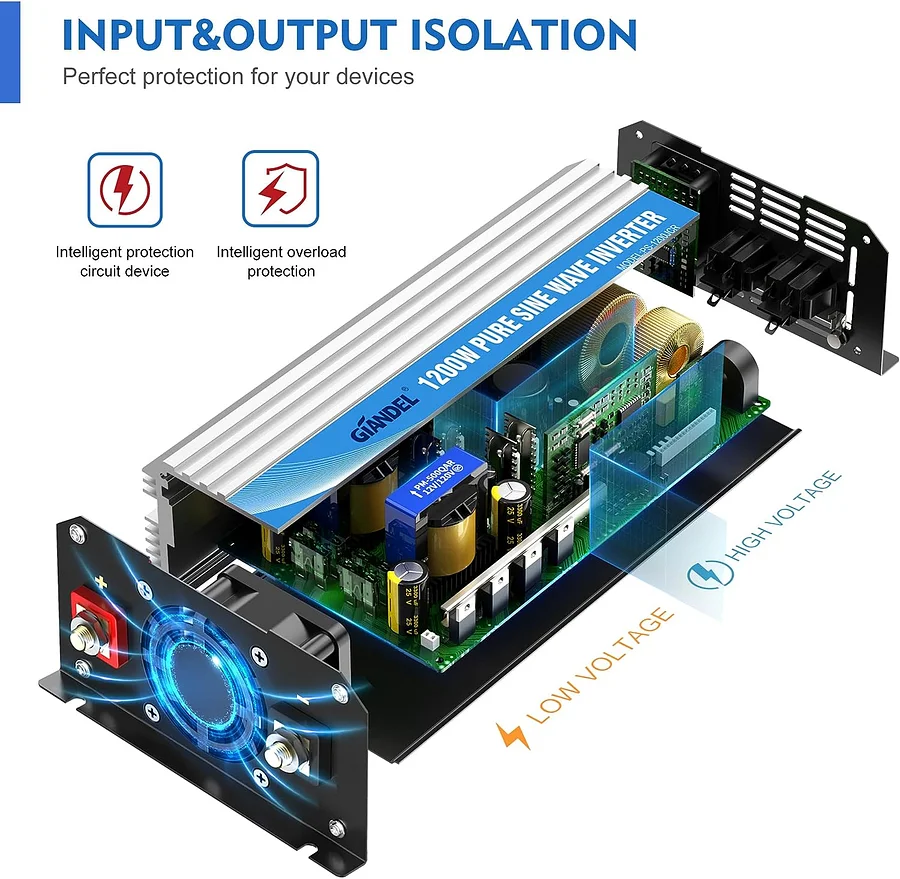 1200W Pure Sine Wave Inverter 12V DC to 110V 120V AC