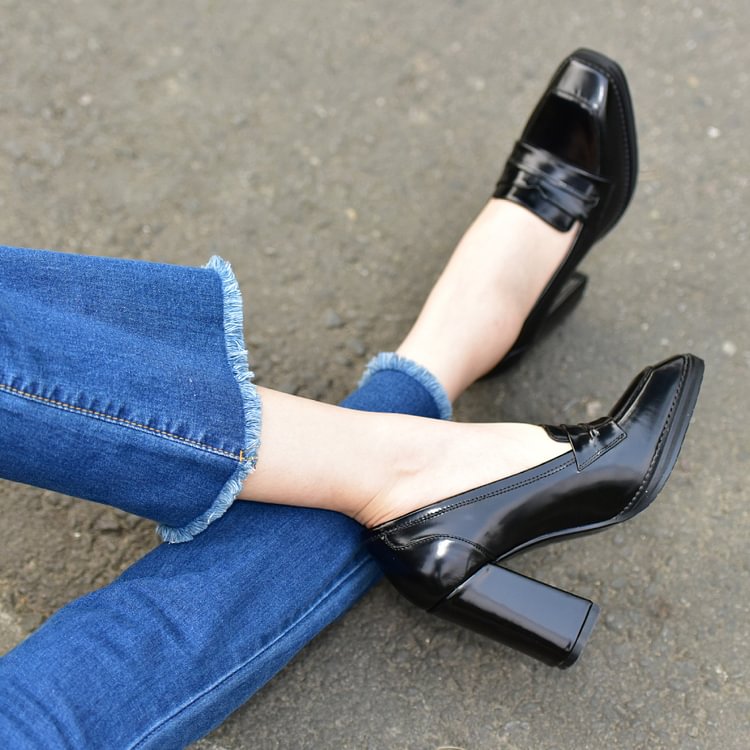 black block heel dress shoes