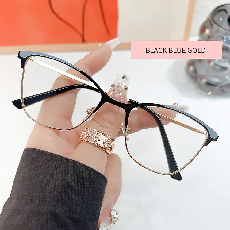 DOHOHDO 2023 New Cute Color Changing Glasses Women Sunglasses Cat Eye Photochromic Anti Blue Light Glasses Men Metal Eyeglasses