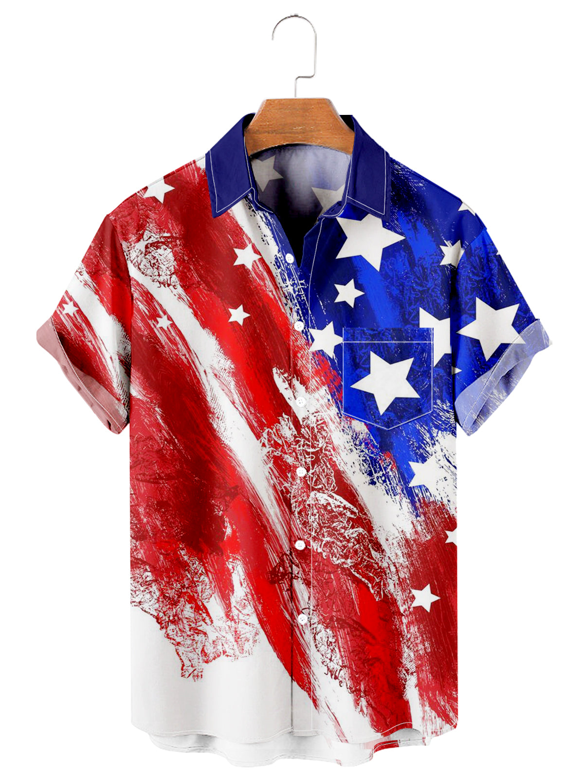 Men's American Flag Day Print Hawaiian Shirt PLUSCLOTHESMAN