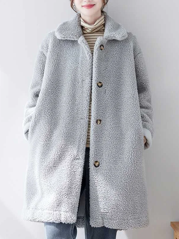 Vintage Warm Button Faux Lamb Wool Coat