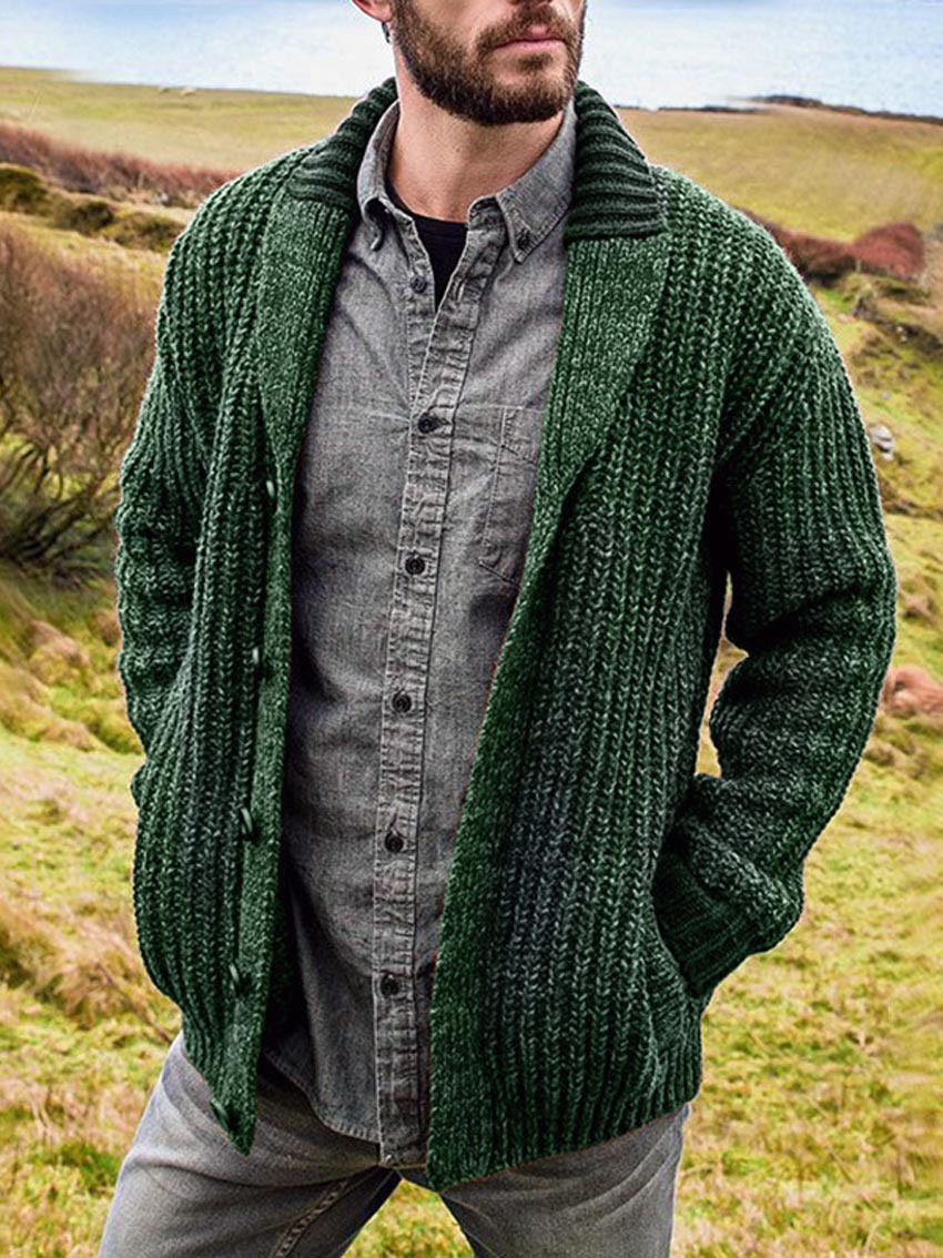 Men's Cardigan Solid Color Long Sleeve Knitted Sweater Coat