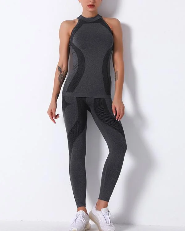 Gym Mesh Breathable Seamless Vest & long Leggings Sets