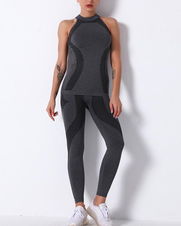 Gym Mesh Breathable Seamless Vest & long Leggings Sets