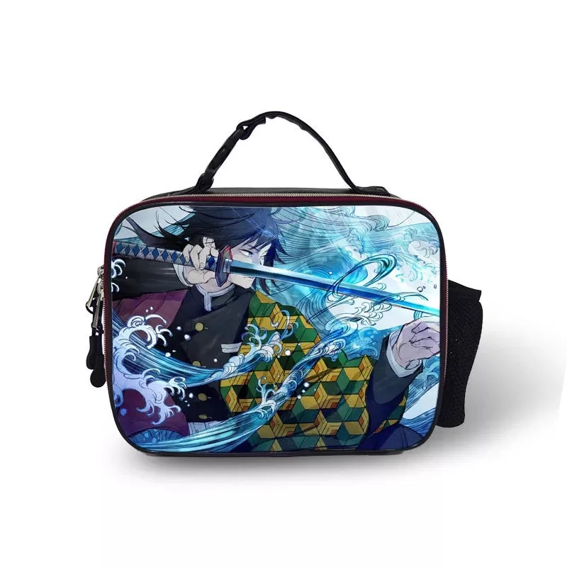 Buzzdaisy Demon Slayer Kimetsu no Yaiba #3 PU Leather Portable Lunch Box School Tote Storage Picnic Bag