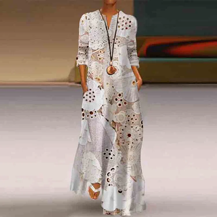 Classy Embroidered Lace Flowy Maxi Dress