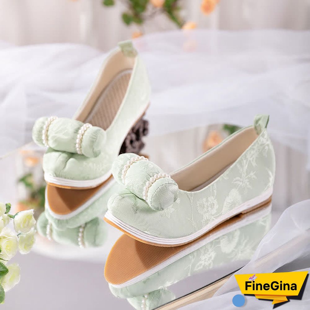 Vintage Embroidery Pearl Pillow Trim Flats Shoes