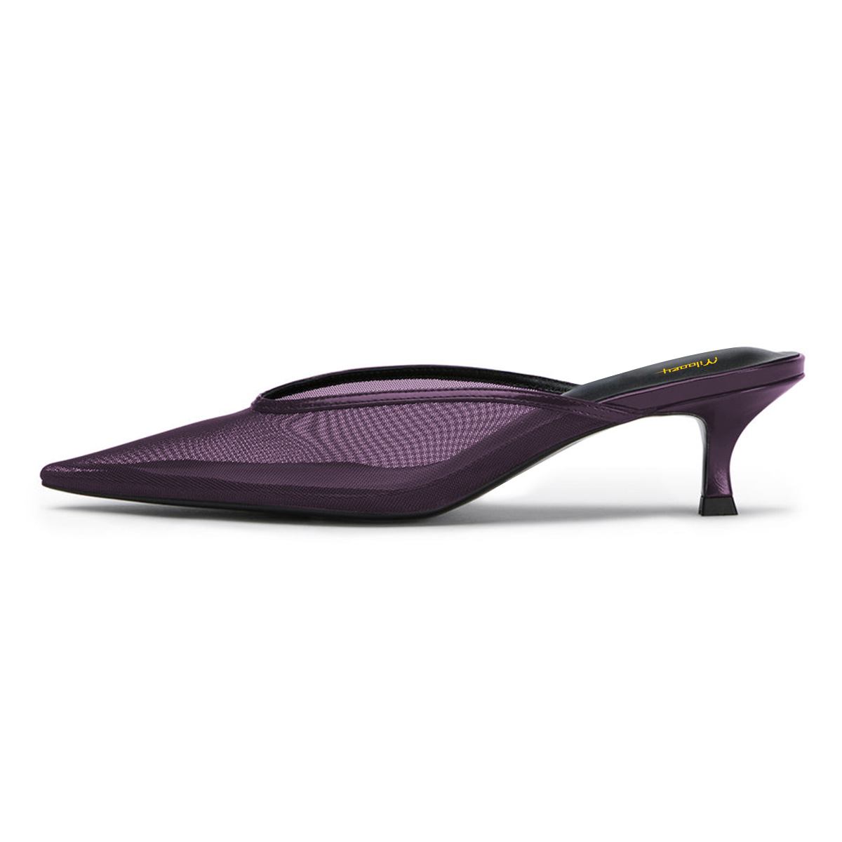 Mesh Slip-On Pointed Toe Kitten Heel Mules for Women in Purple Nicepairs