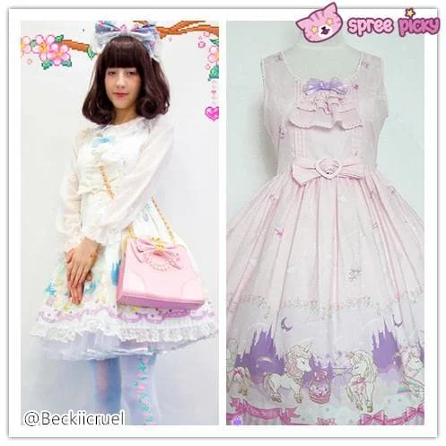 Lolita Chess Story [The Unicorn Castle] Pink/Blue JSK Jumper Skirt Dress SP140432