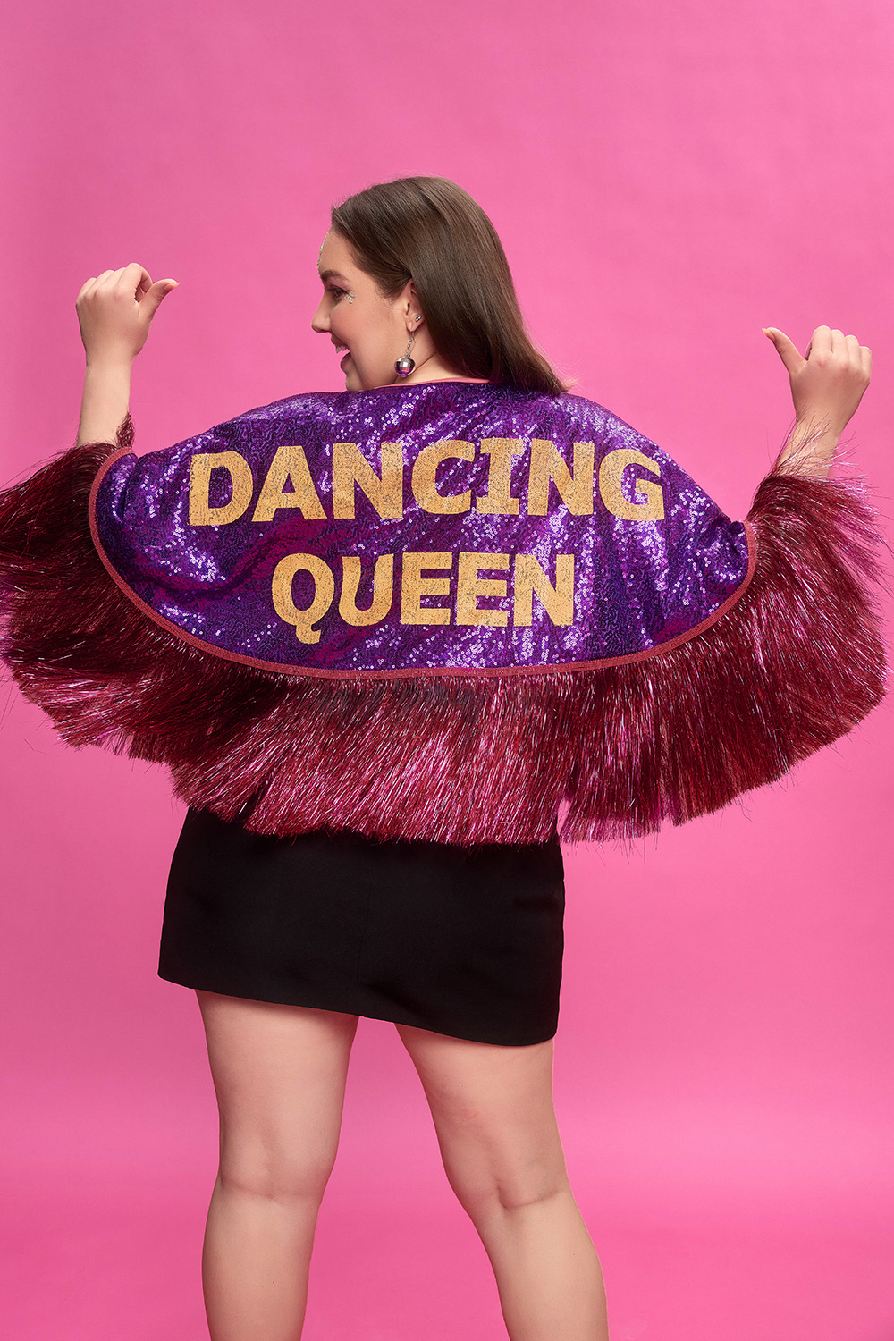 Design Plus Size Party Purple Cape Sleeve Flounce Organza Cardigans [Pre-Order]