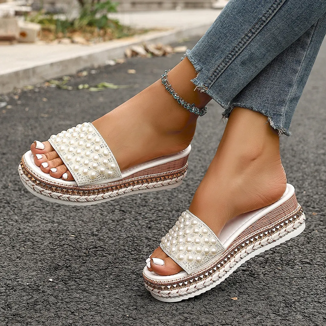 Breakj Breakj Slippers Women Wear 2025 Summer New Flat Bottom Lazy Word Pearl Small Scent Outdoor Leisure Cold Slippers