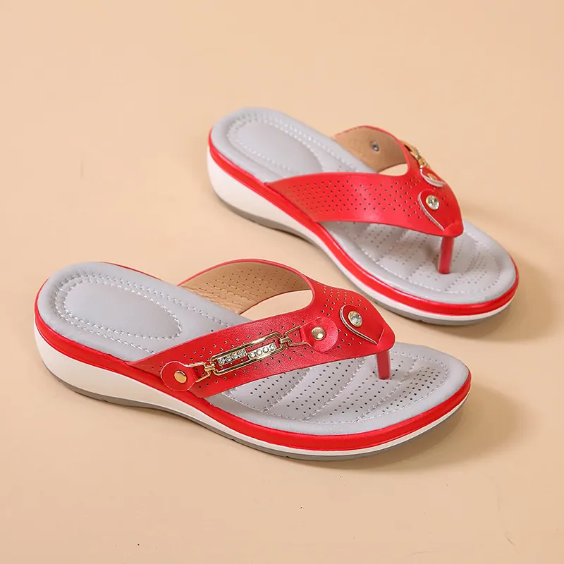 Breakj Breakj New Sandals Women Metal Buckle Beach Net Red Flipper Women Summer Slope And Large Size Women Slippers