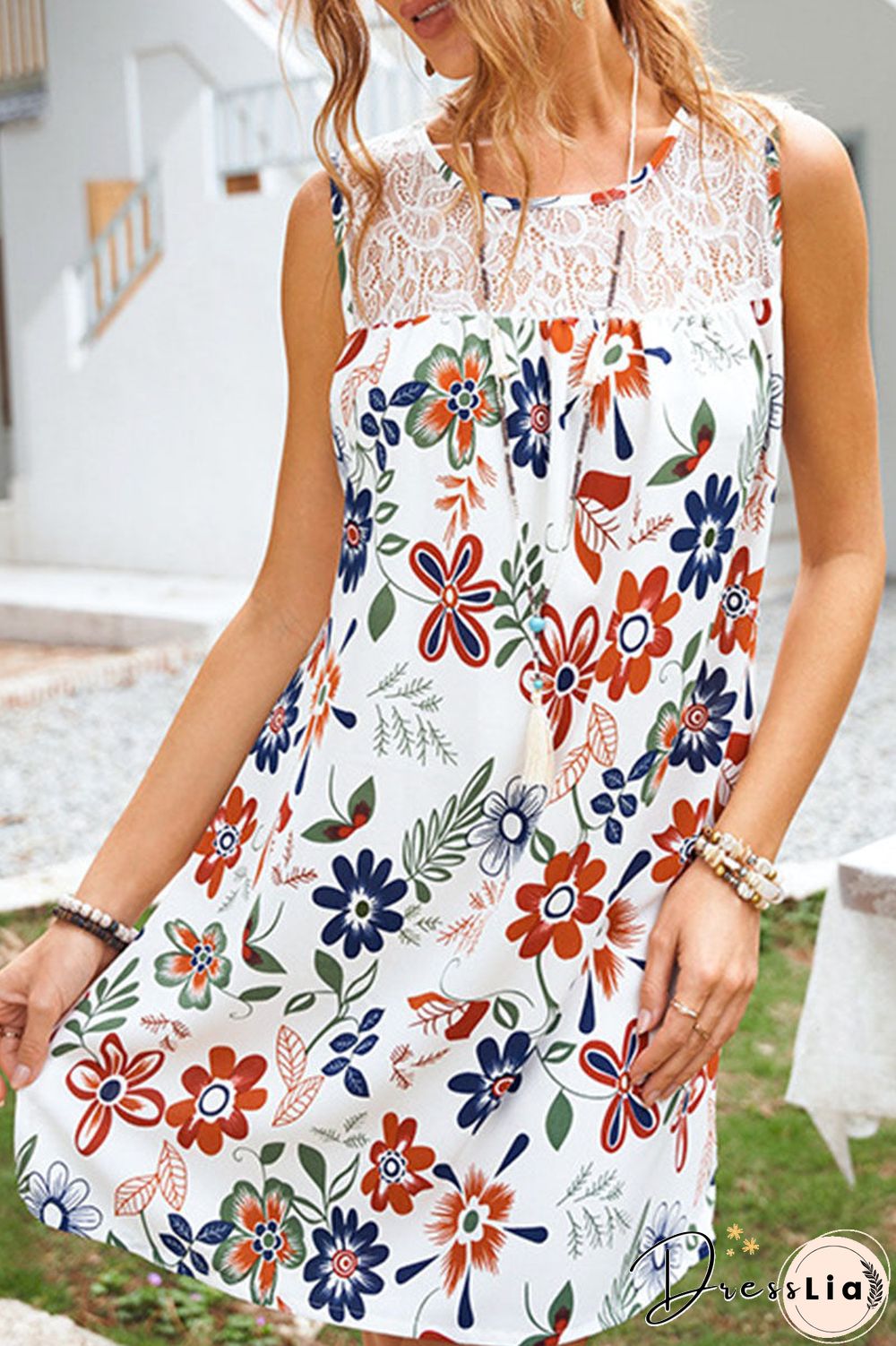 Fashion Casual Print Split Joint O Neck A Line Dresses
