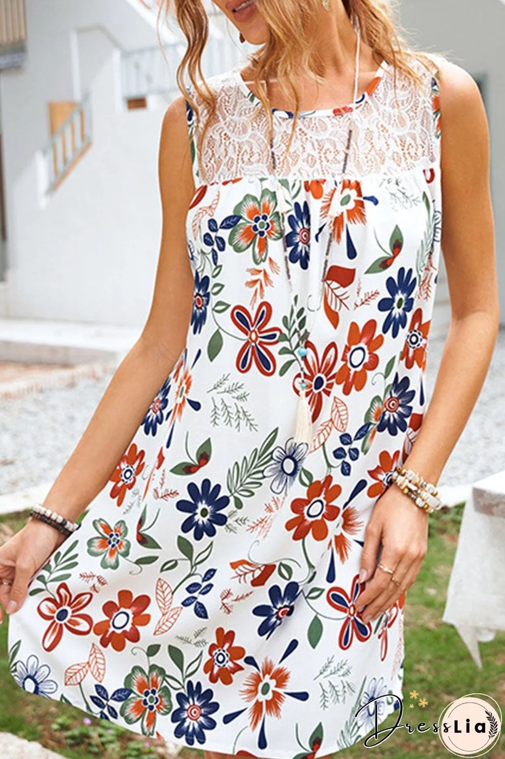 Fashion Casual Print Split Joint O Neck A Line Dresses