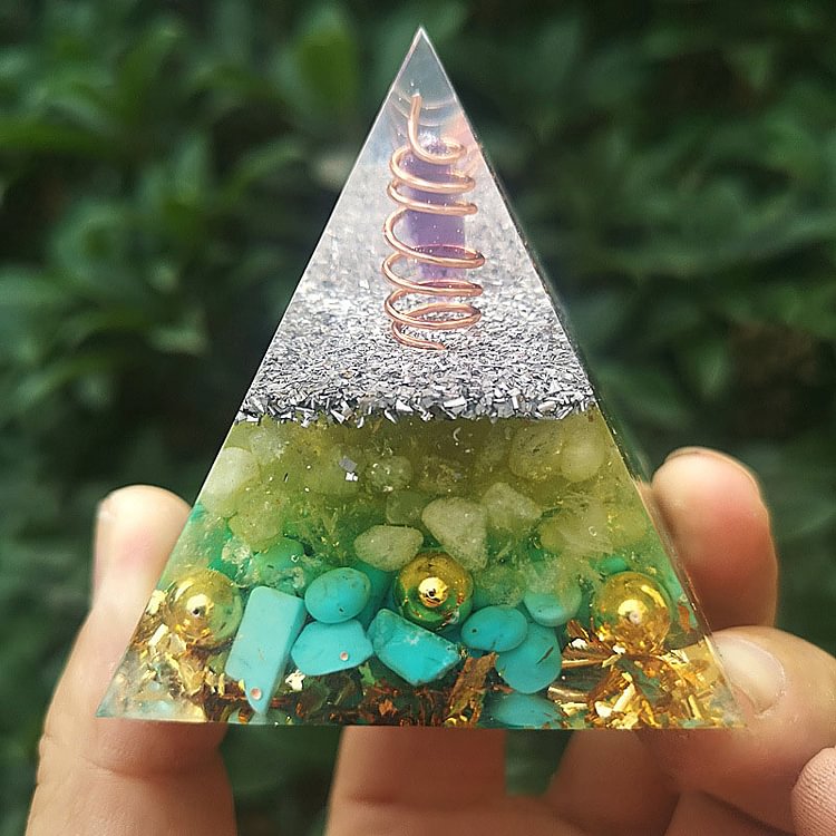 Turquoise With Peridot Orgone Pyramid