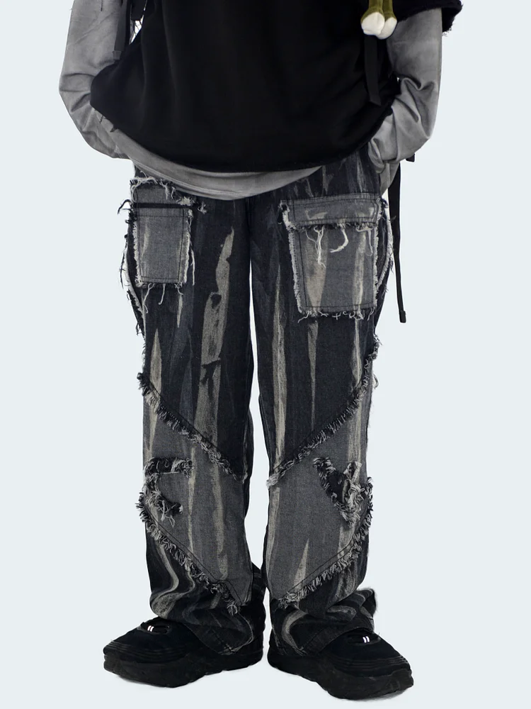 Y2K Streetwear Vintage Men's Wide Leg Jeans Baggy Pants at Hiphopee