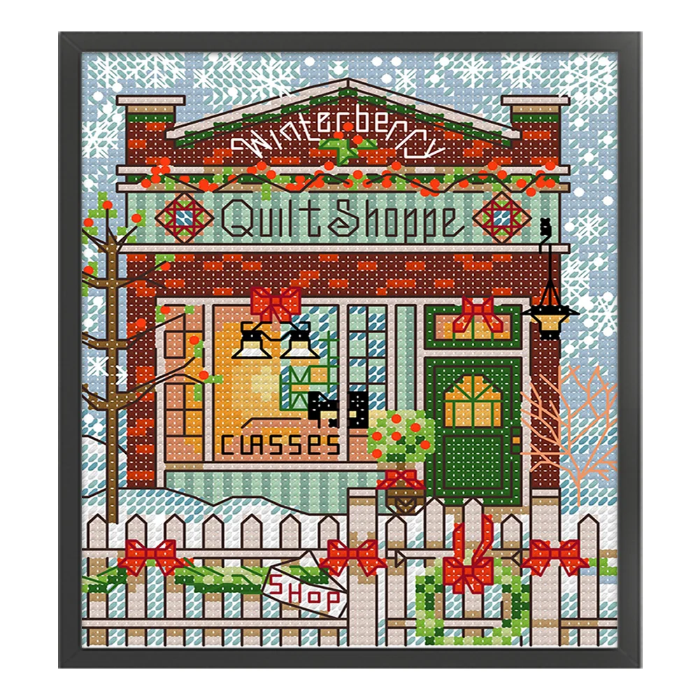 Full Embroidery Cotton Thread 14CT Print Christmas Cottage 3 Cross ...