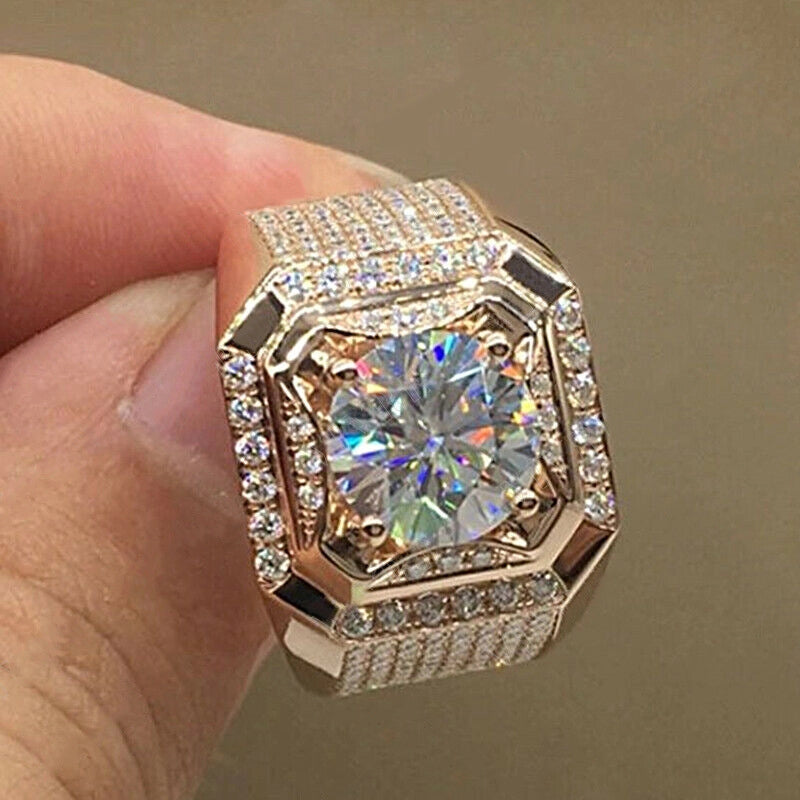 Wish New Simulation Zircon Wide Men’s Diamond Ring Micro-inlaid Square Diamond Ring