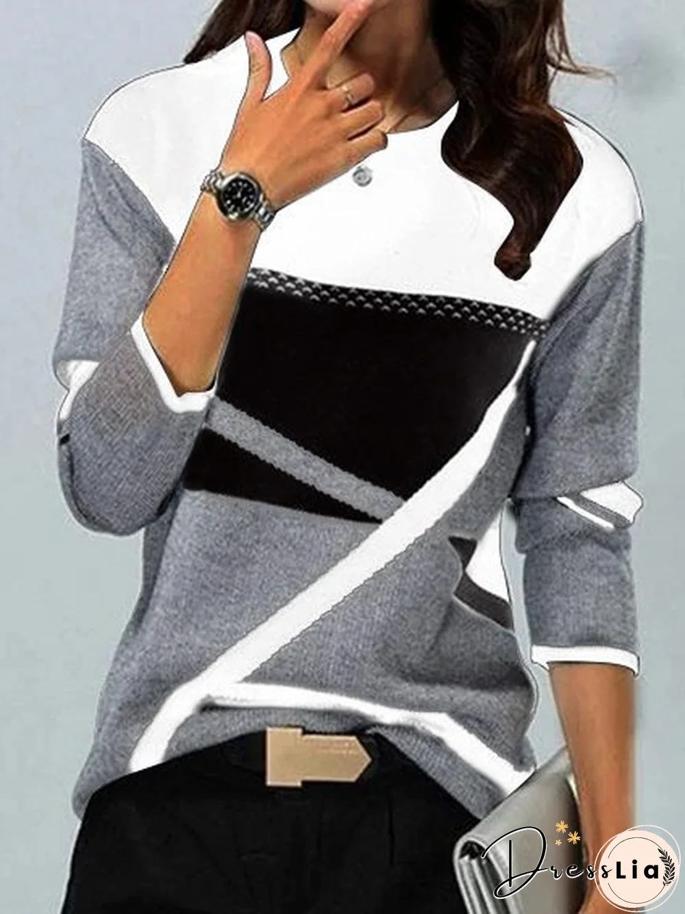 Daily Geometric Cotton Blends T-shirt