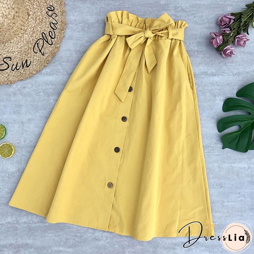 Women Skirts Fashion High Waist Skirt Women Spring Summer Midi Skirts Womens Elastic Waist A Line Ladies Skirts With Belt