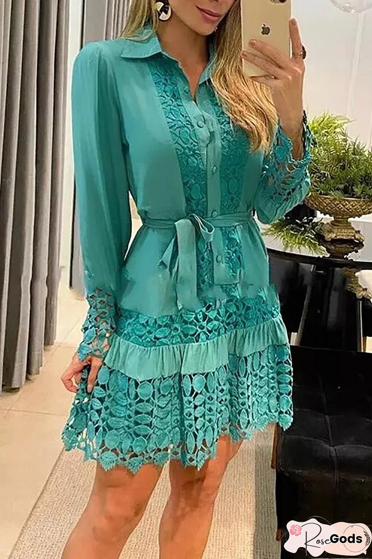 A Toast To Myself Lace Patchwork Shirt Dress