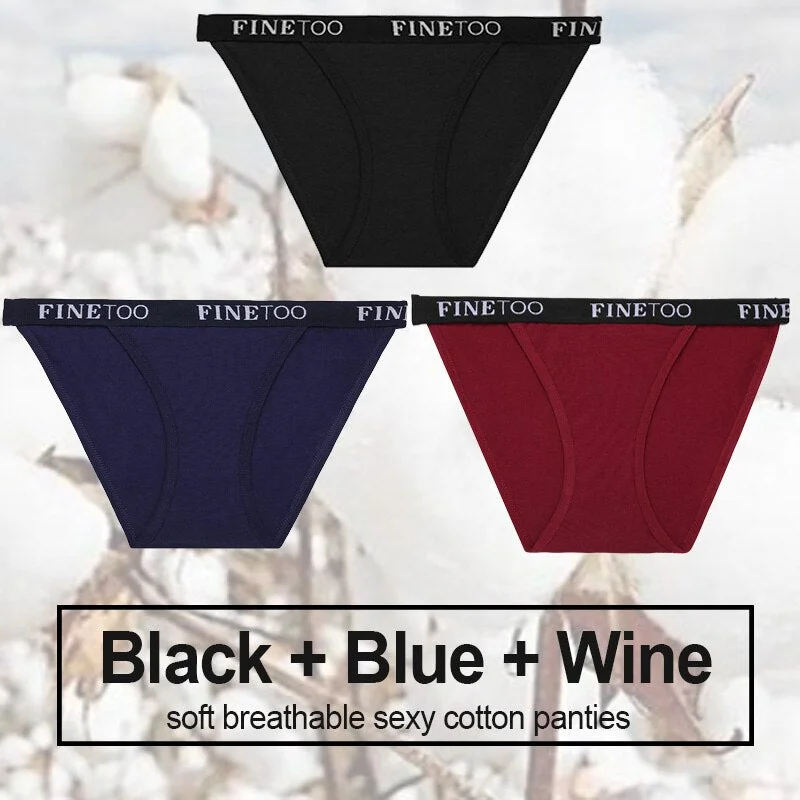 3PCS/Set Cotton Panties Briefs Women Underwear Female Underpants Sexy Lingerie Bikini Pantys Finetoo Brand Girls Femme Panties