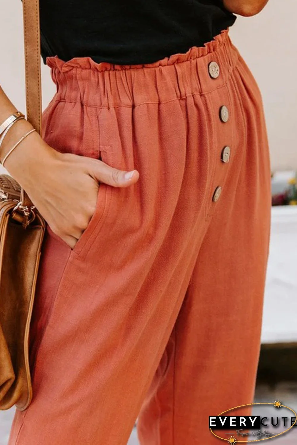 Orange Linen Blend Pocketed Pants