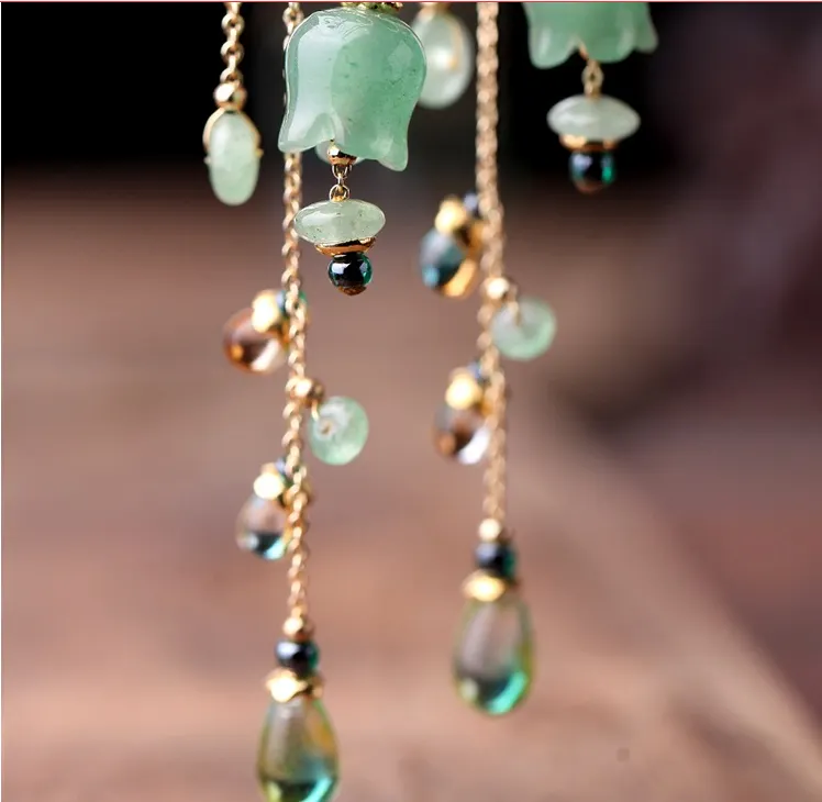 Jade Bohemian Drop Dangle Earrings Flower Butterfly Gemstone