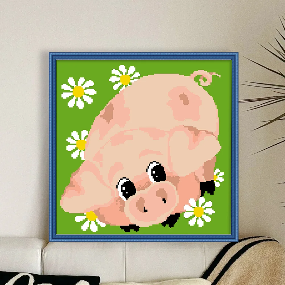 9CT Full Stamped Cross Stitch Bead Embroidery - Pig(Canvas|39*39CM)