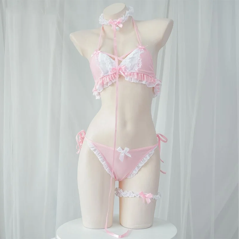 Billionm OJBK 3 Pcs Women Sexy Bikini Set Anime Costumes Cosplay Sweet Girl Hollow Out Bra And Panty Set Lingerie Beach Swimwear 2022 NEW