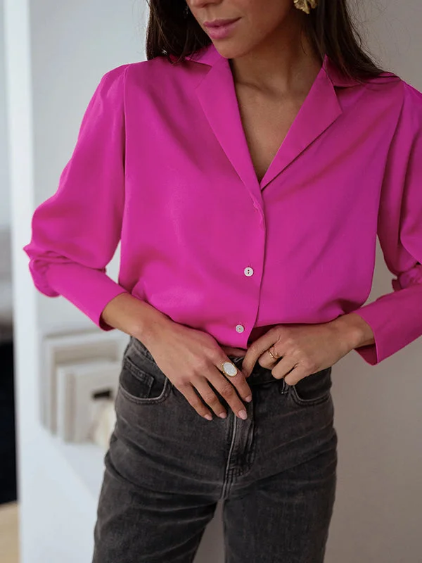 Buttoned Long Sleeves Notched Collar Blouses&Shirts Tops