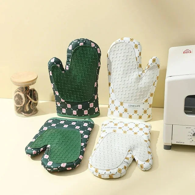 Heat and Slip Resistant Silicone Oven Mitts Set, Soft Cotton Lining, Waterproof, BPA-Free, Long Flexible Thick Gloves for Cooking, Kitchen Mitt Potholders