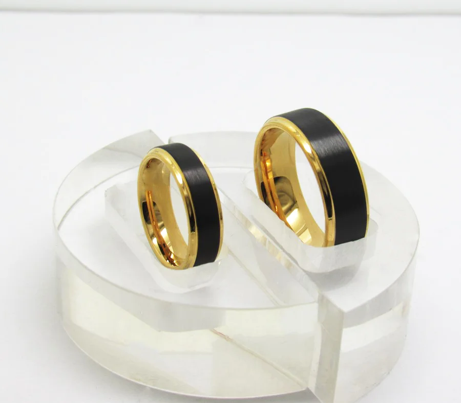 6MM 8MM Tungsten Couple Rings Gold Sand Surface Electric Black Steps Remaining Electric Wedding