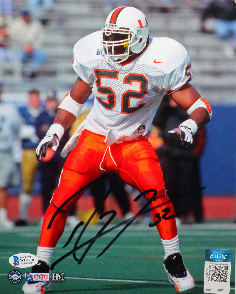 Ray Lewis Autographed Miami Hurricanes 8x10 Close Up Photo Poster painting- Beckett W *Black