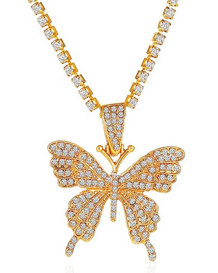 Rhinestone butterfly pendant necklace