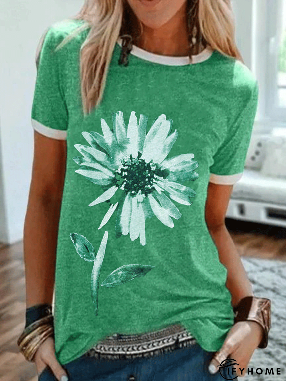 Casual Floral Printed Tee Shirt Top | IFYHOME