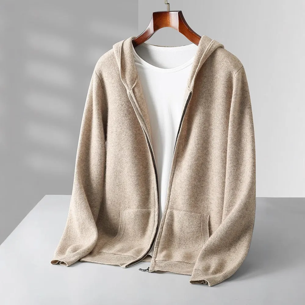 Men's Cashmere Zip-Through Hoodie &ndash; Soft Two-Ply Travel Layer &ndash; Blue Spruce