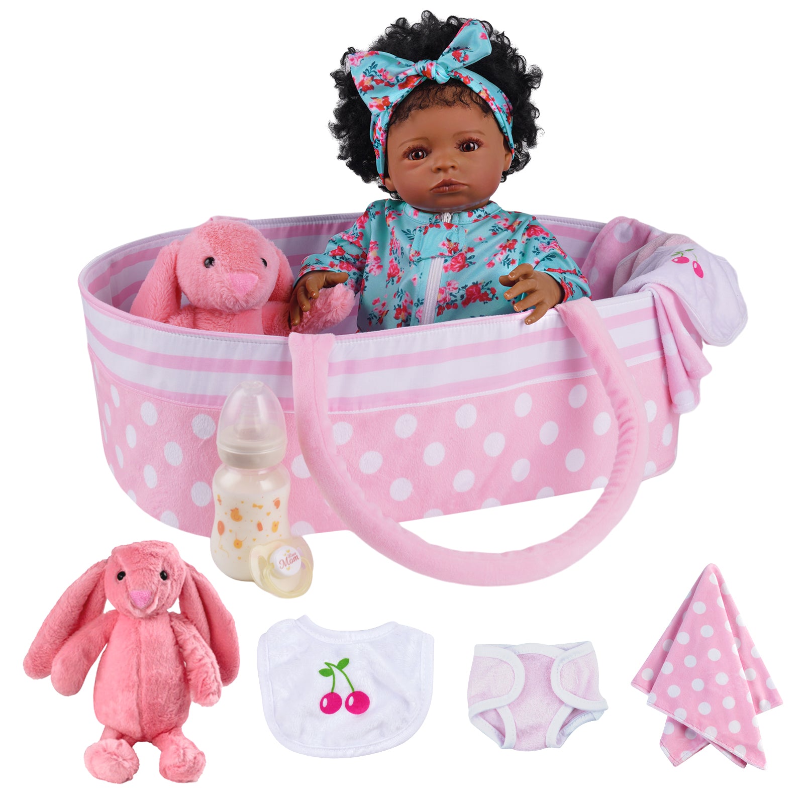 Babeside Quiet Reborn Baby Laney 20'' African American Little Infant Girl Healing of the Heart Smiling Girl Laney And 8pcs Set-Heartbeat and Coos