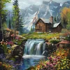 (50*50cm)Waterfall House - Full Round Drill Diamond Painting