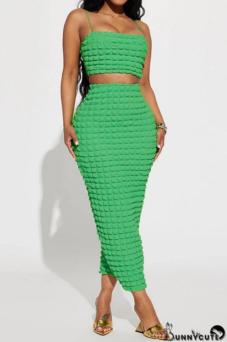 Green Sexy Casual Solid Backless Spaghetti Strap Sleeveless Two Pieces