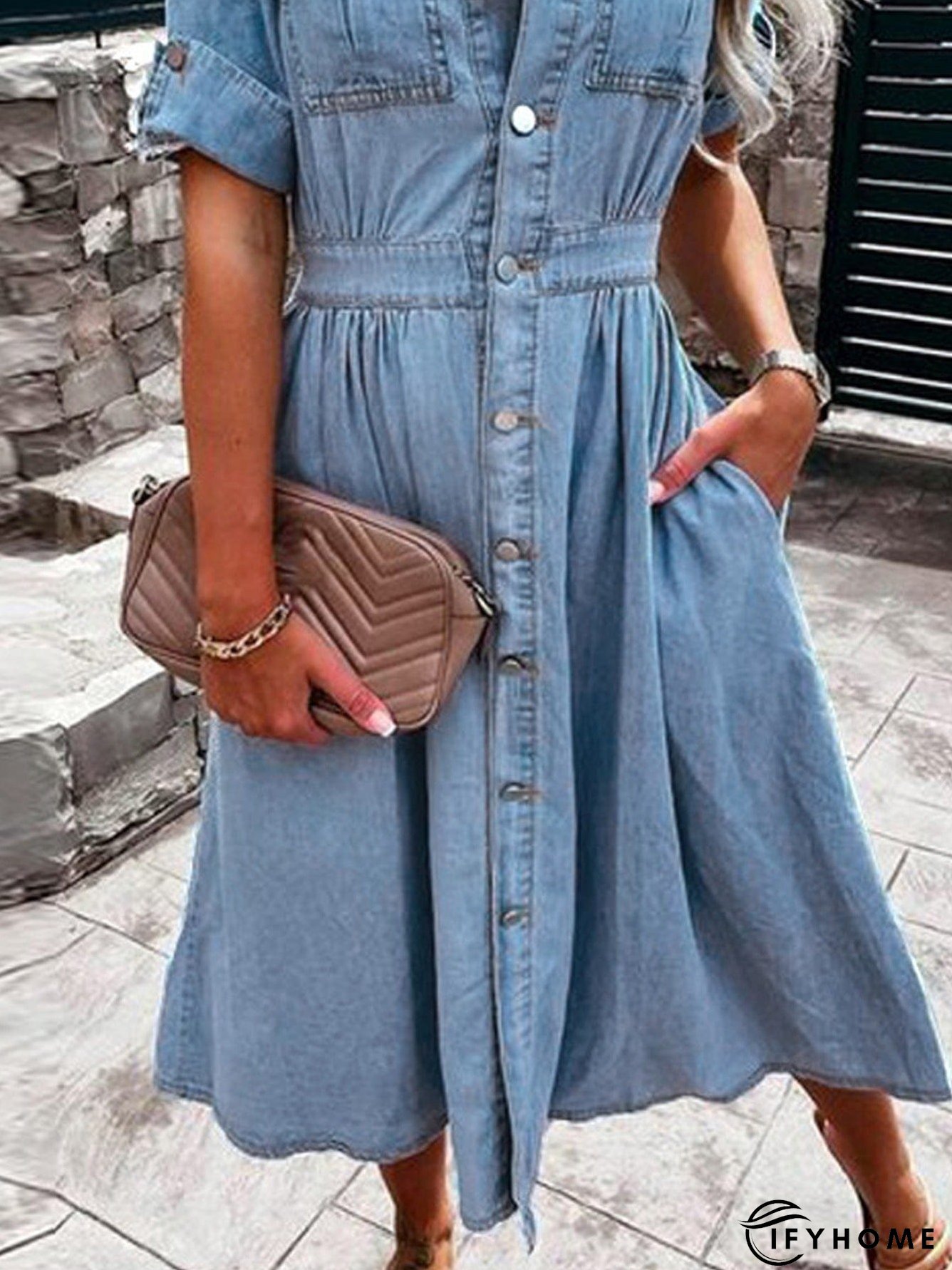 V-Neck Denim Dress | IFYHOME