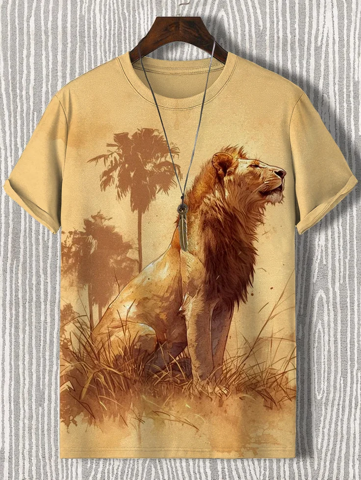 Men's Majestic Lion Art Print Casual T-Shirt